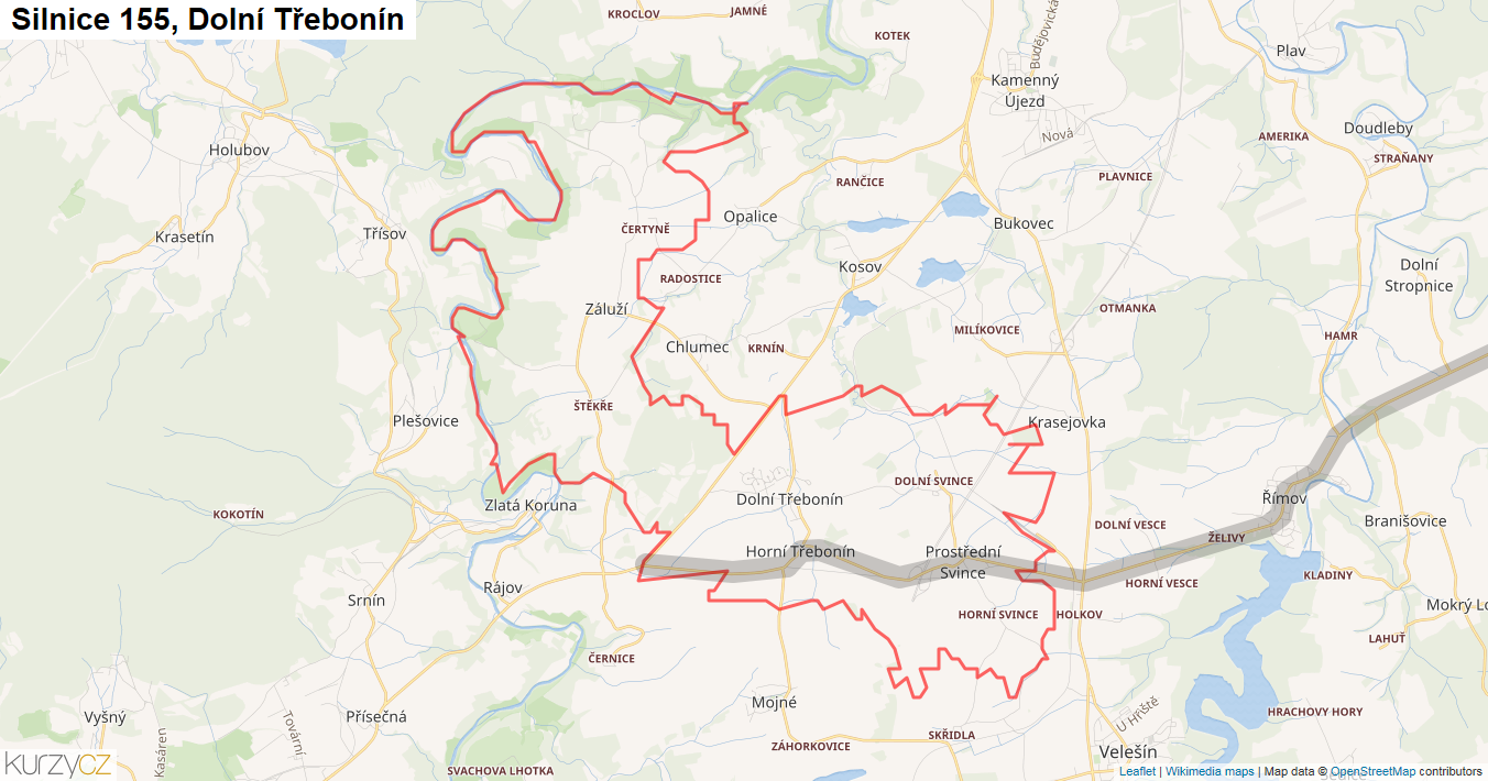 Dolní Třebonín, Silnice 155 - Mapa