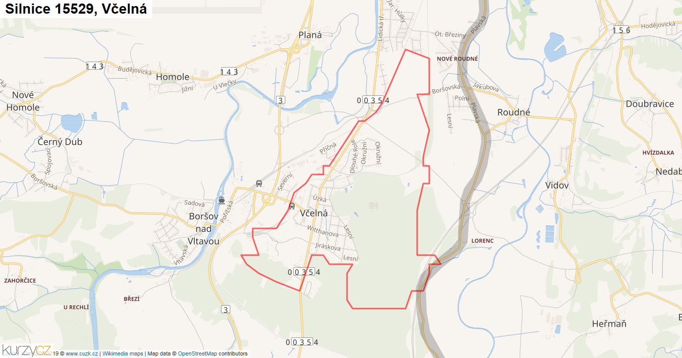 Včelná, Silnice 15529 - Mapa