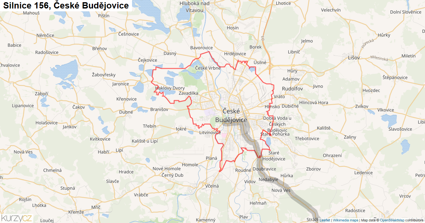 České Budějovice, Silnice 156 - Mapa
