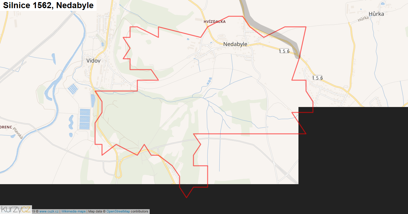 Nedabyle, Silnice 1562 - Mapa