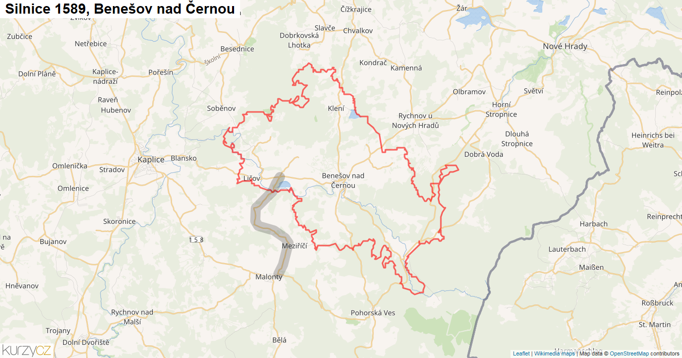 Benešov nad Černou, Silnice 1589 - Mapa