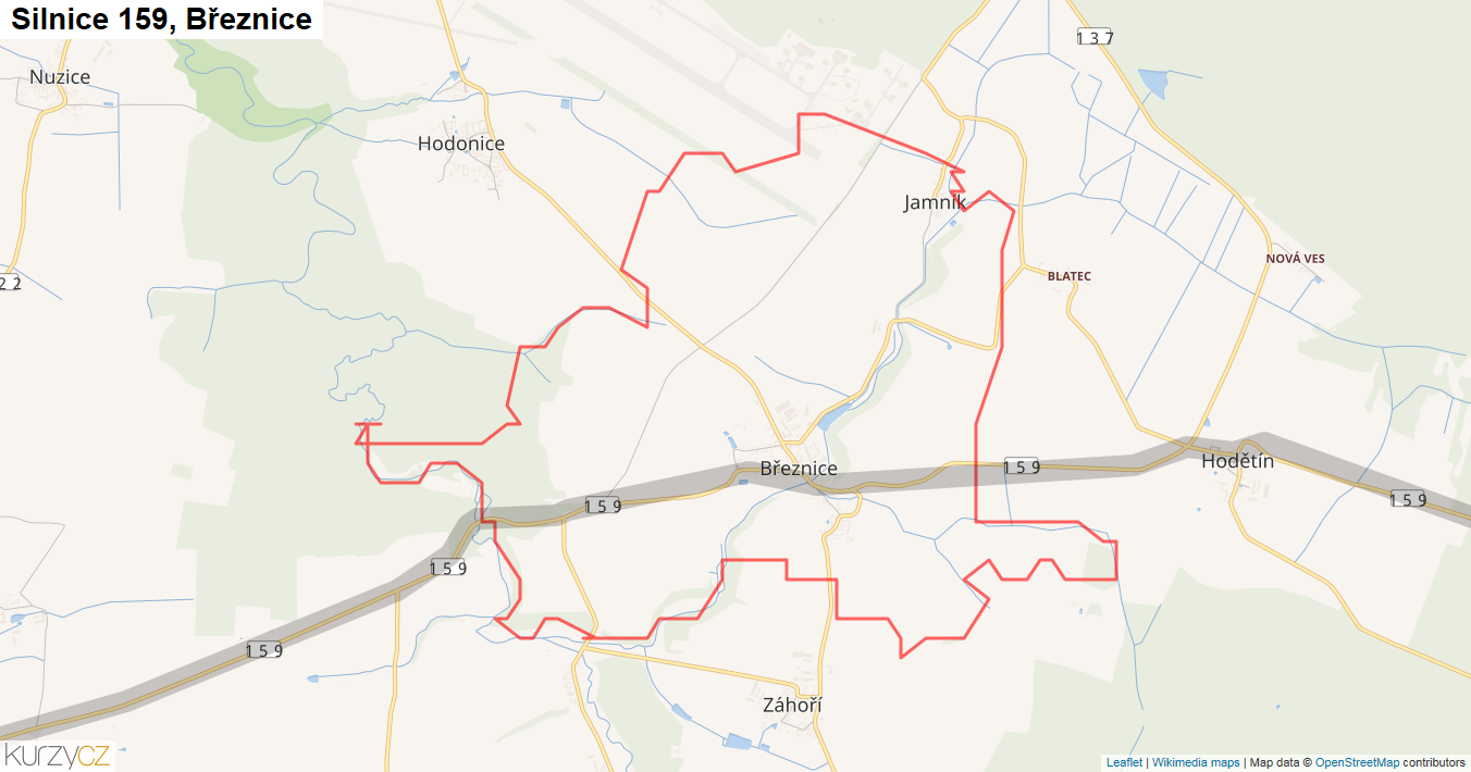 Březnice, Silnice 159 - Mapa