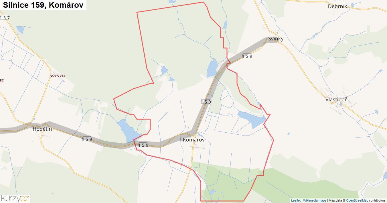 Komárov, Silnice 159 - Mapa
