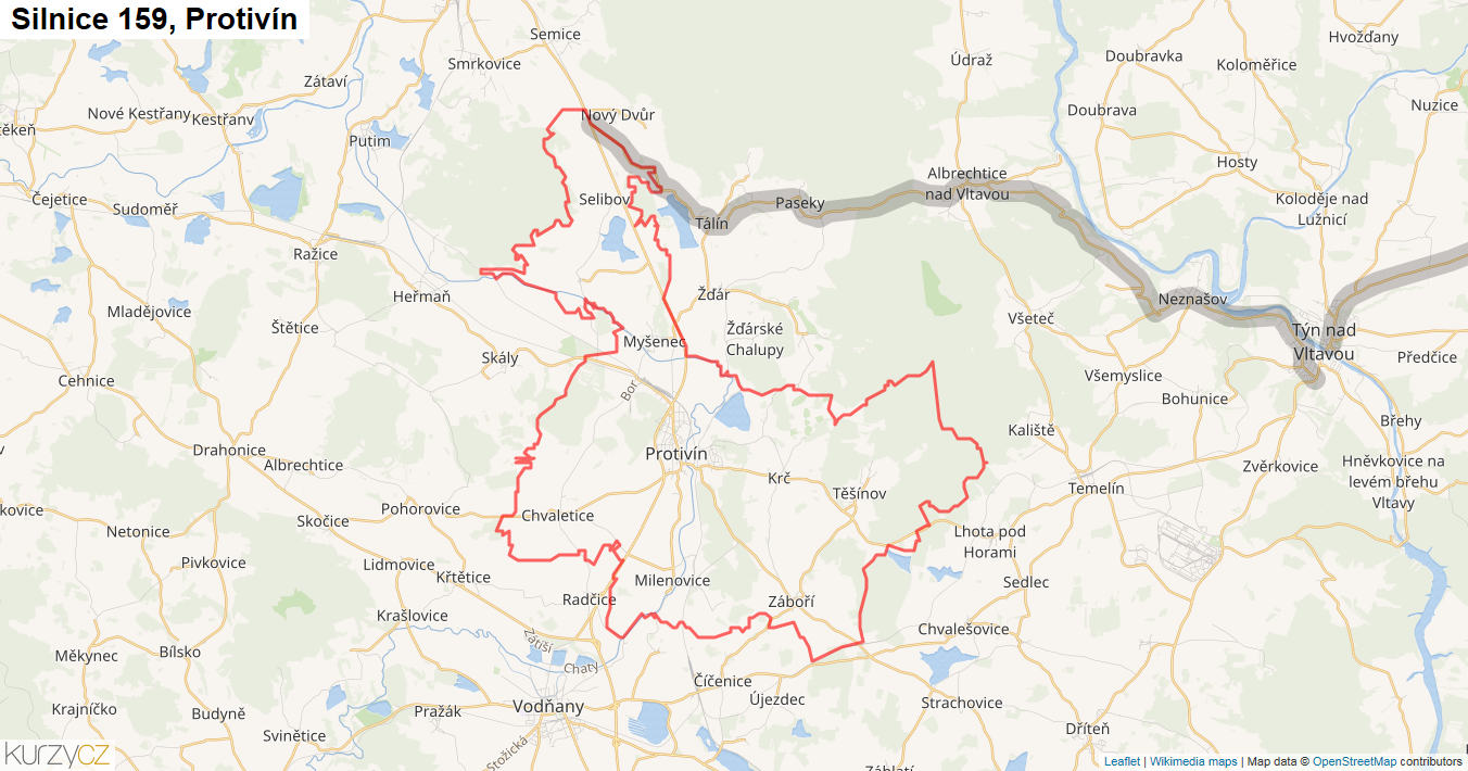 Protivín, Silnice 159 - Mapa
