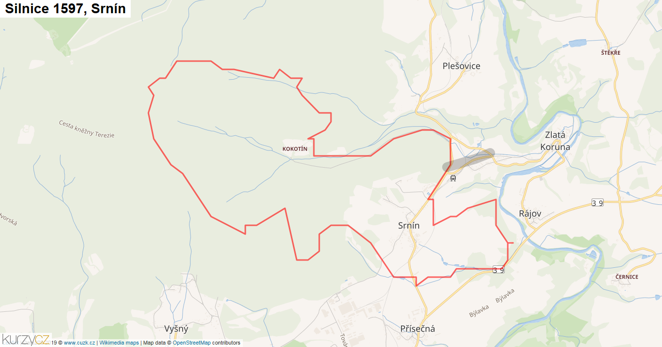 Srnín, Silnice 1597 - Mapa