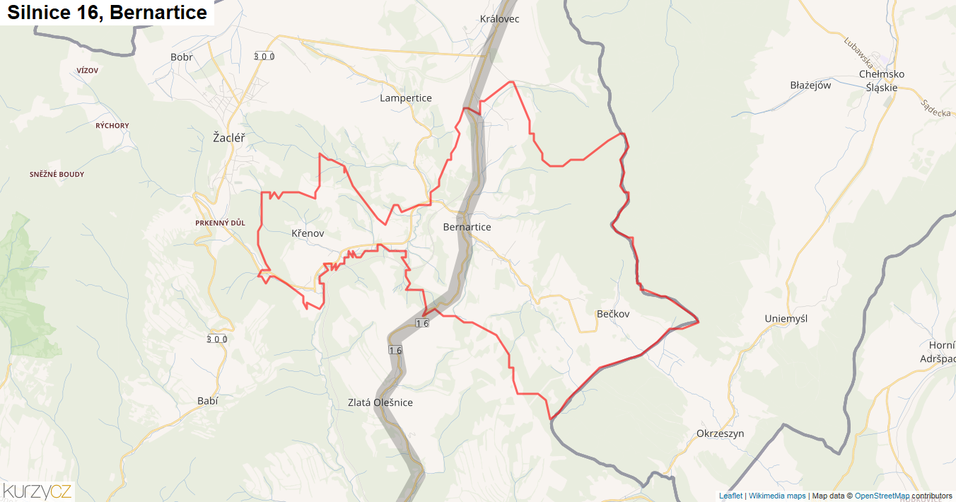 Bernartice, Silnice 16 - Mapa