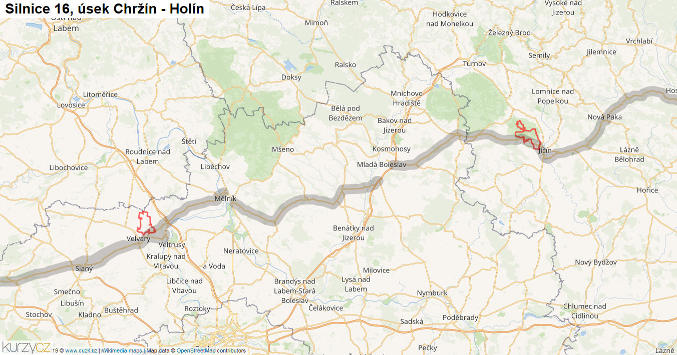 Úsek Chržín - Holín, Silnice 16 - Mapa
