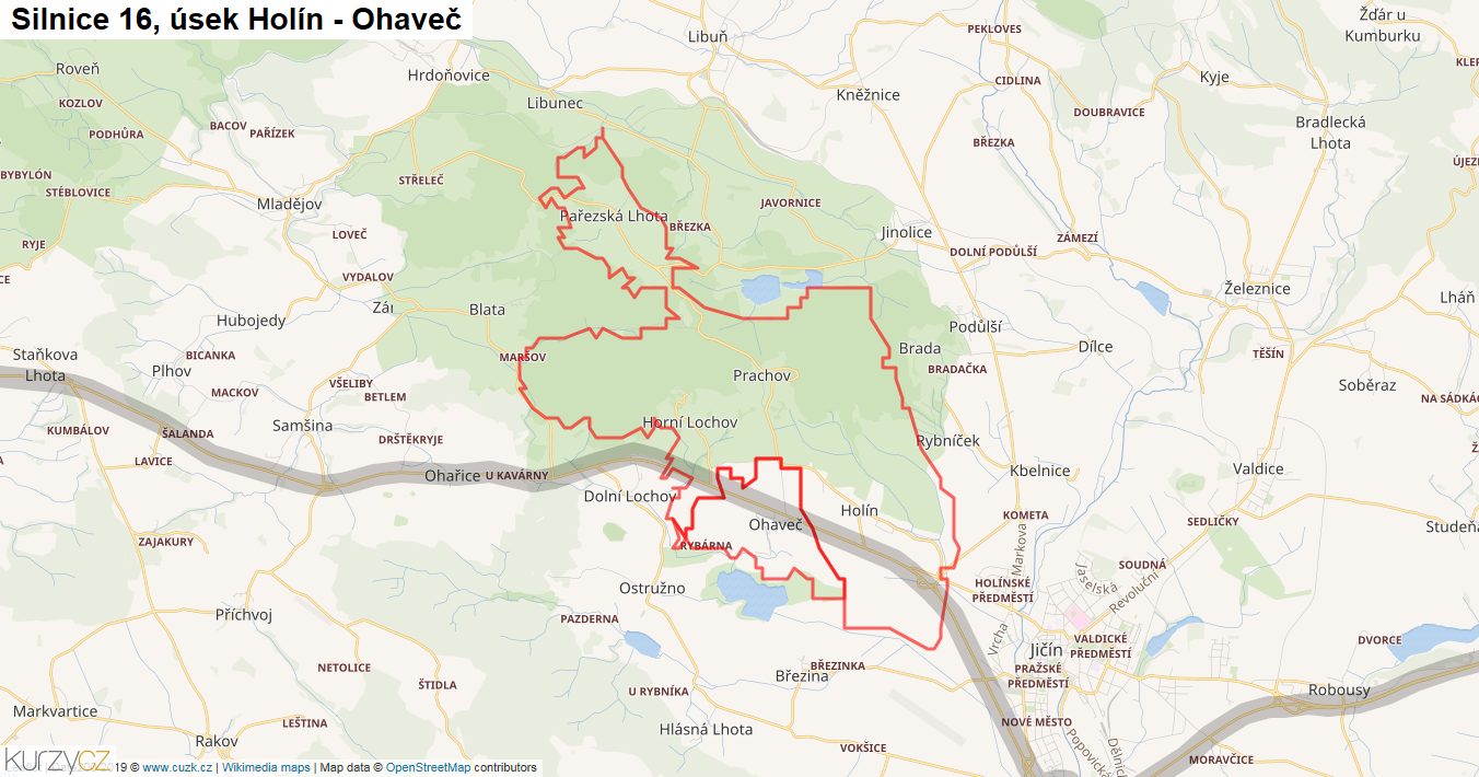 Úsek Holín - Ohaveč, Silnice 16 - Mapa