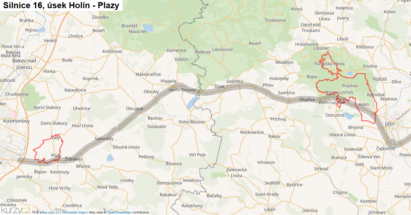 Úsek Holín - Plazy, Silnice 16 - Mapa