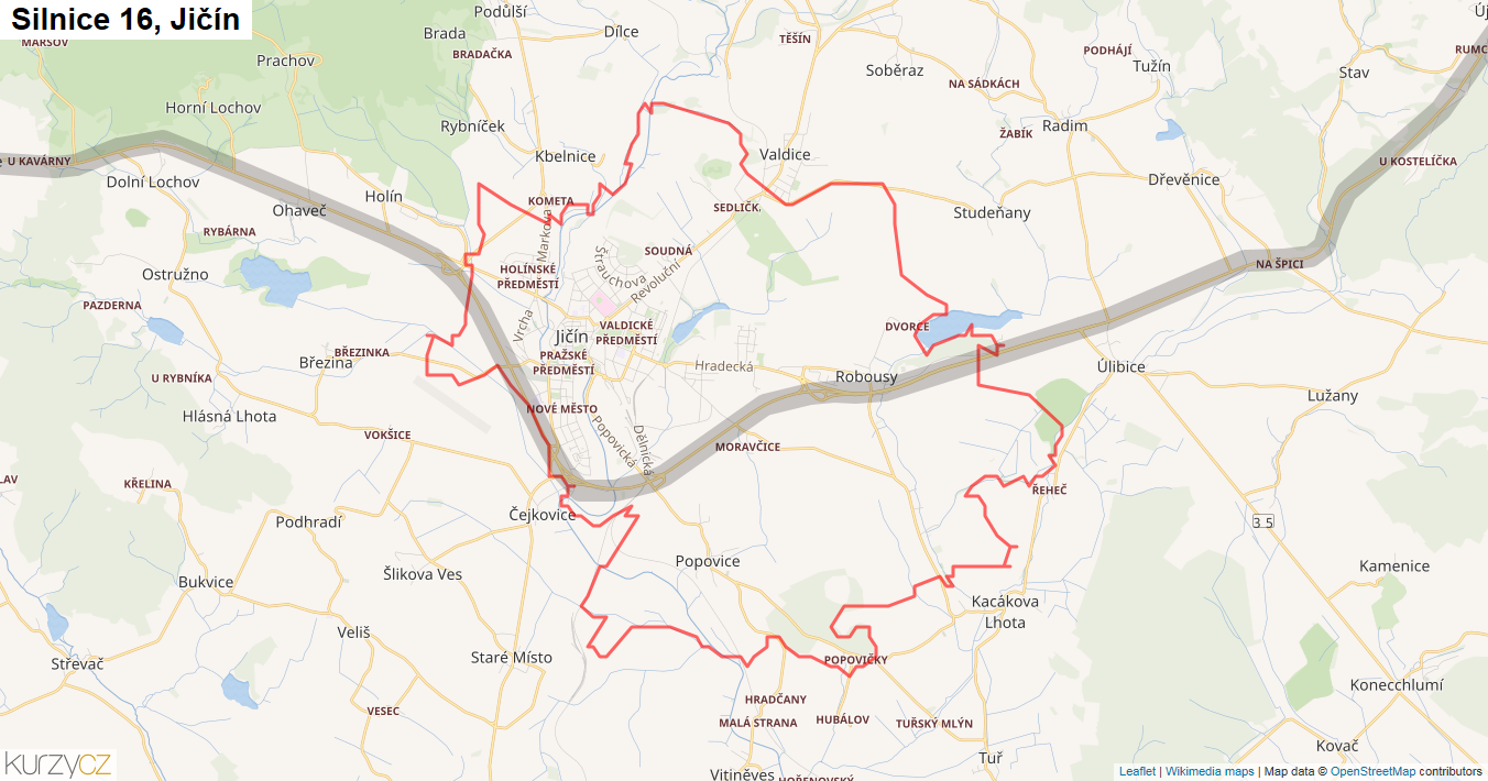 Jičín, Silnice 16 - Mapa