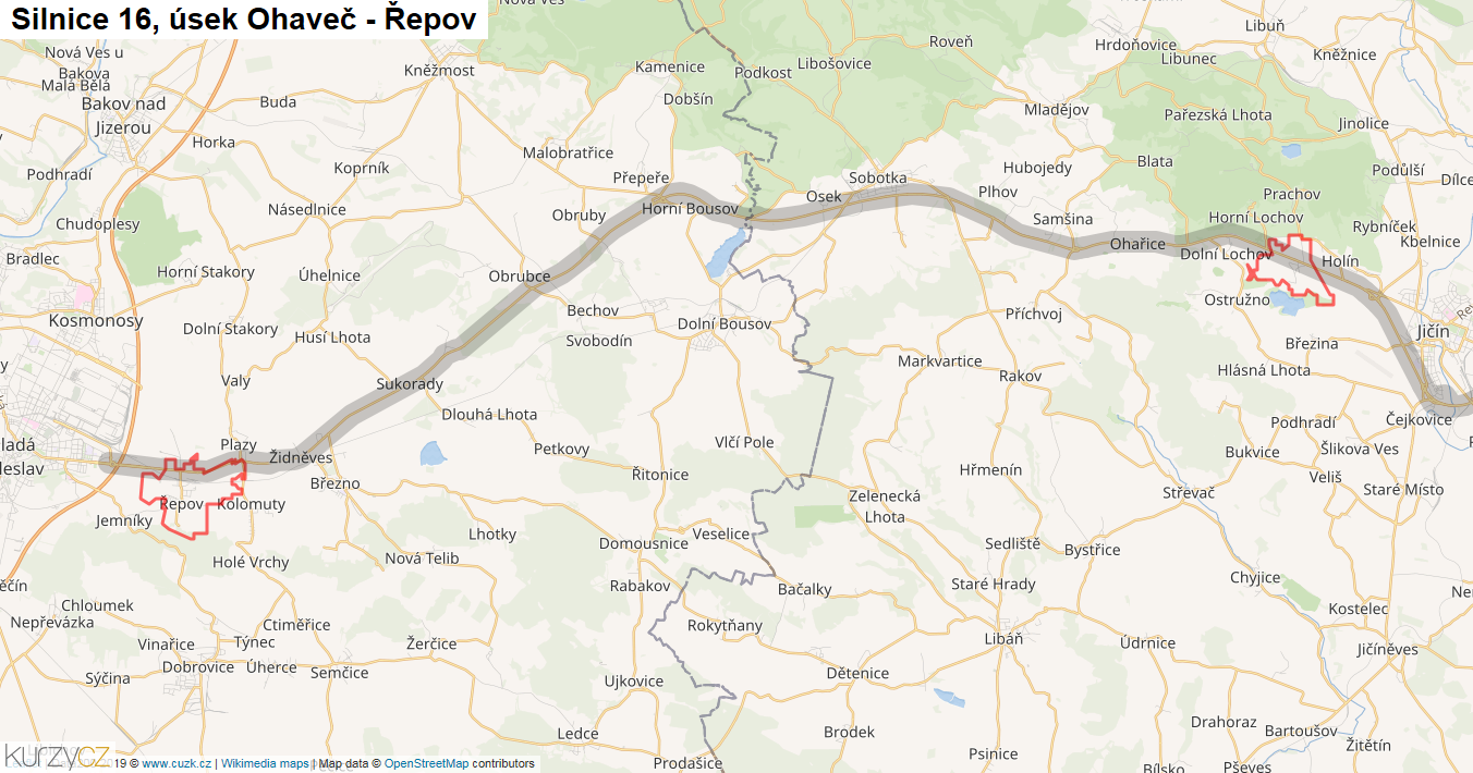 Úsek Ohaveč - Řepov, Silnice 16 - Mapa