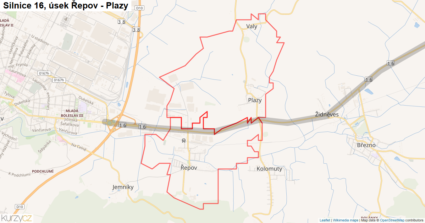 Úsek Řepov - Plazy, Silnice 16 - Mapa