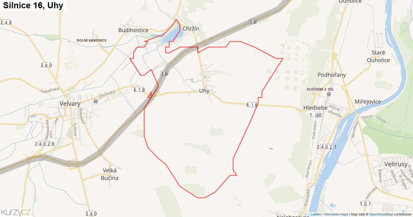 Uhy, Silnice 16 - Mapa