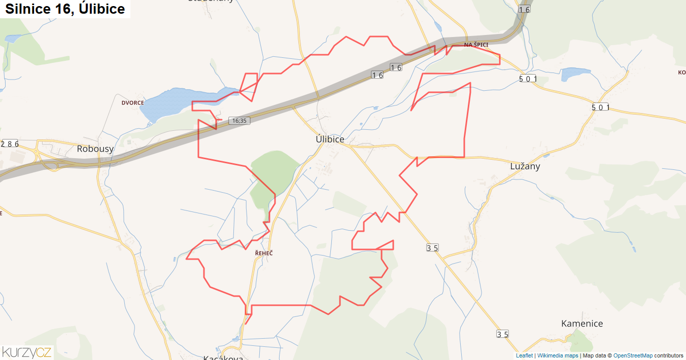 Úlibice, Silnice 16 - Mapa