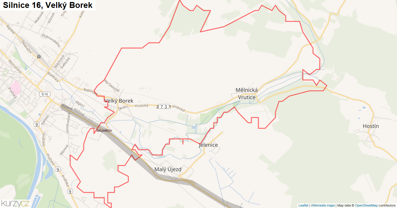 Velký Borek, Silnice 16 - Mapa