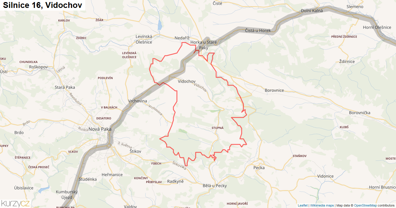 Vidochov, Silnice 16 - Mapa
