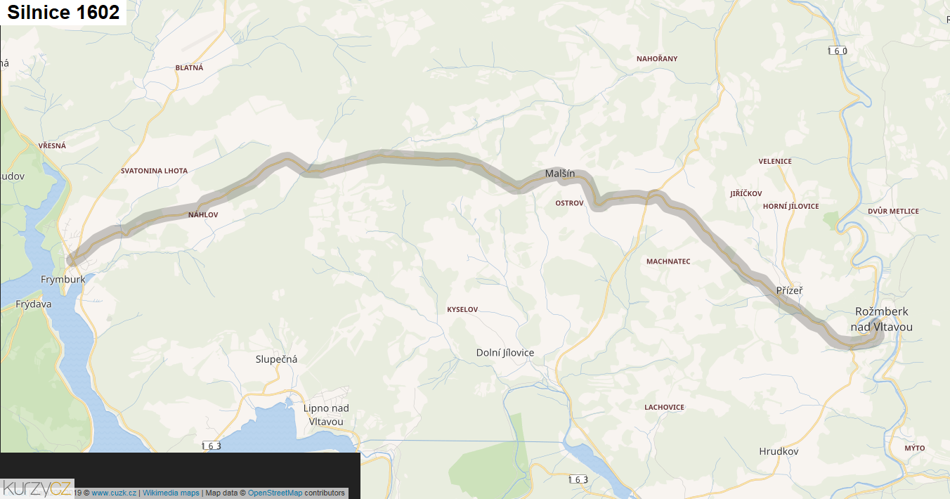 Silnice 1602 - mapa Silnice 1602
