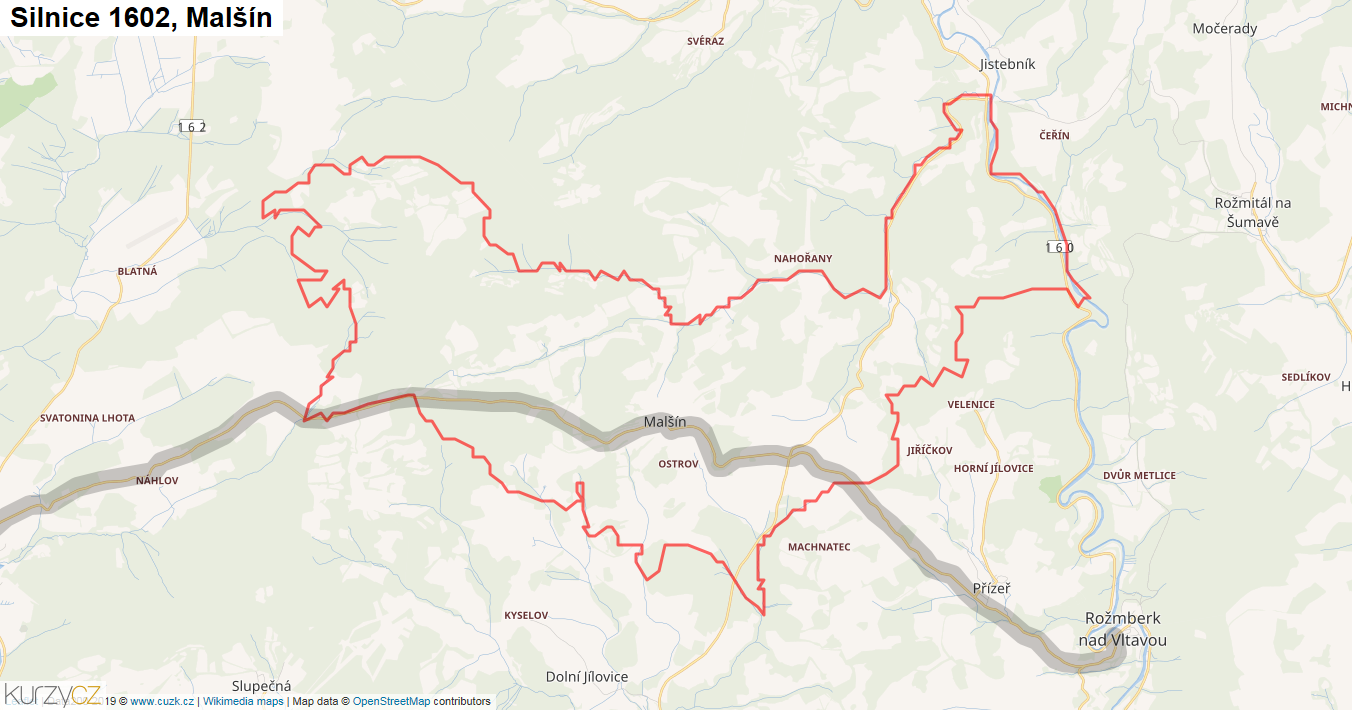 Malšín, Silnice 1602 - Mapa