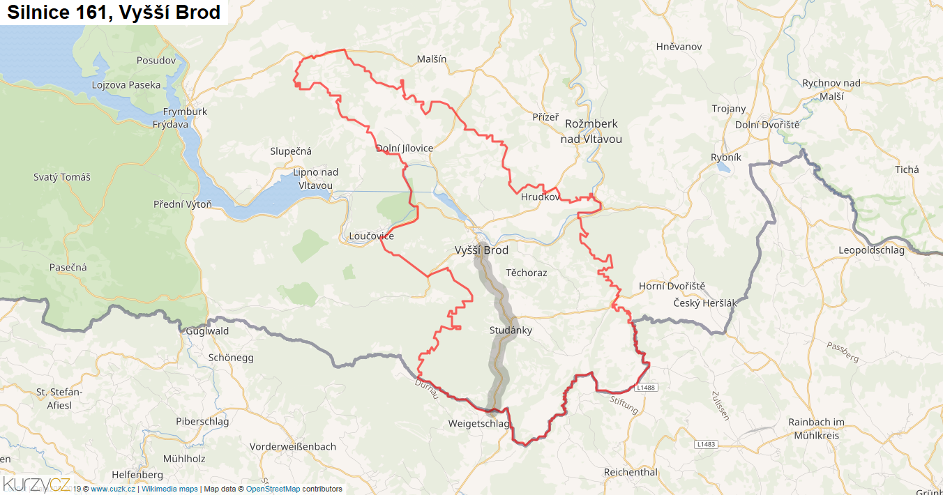 Vyšší Brod, Silnice 161 - Mapa