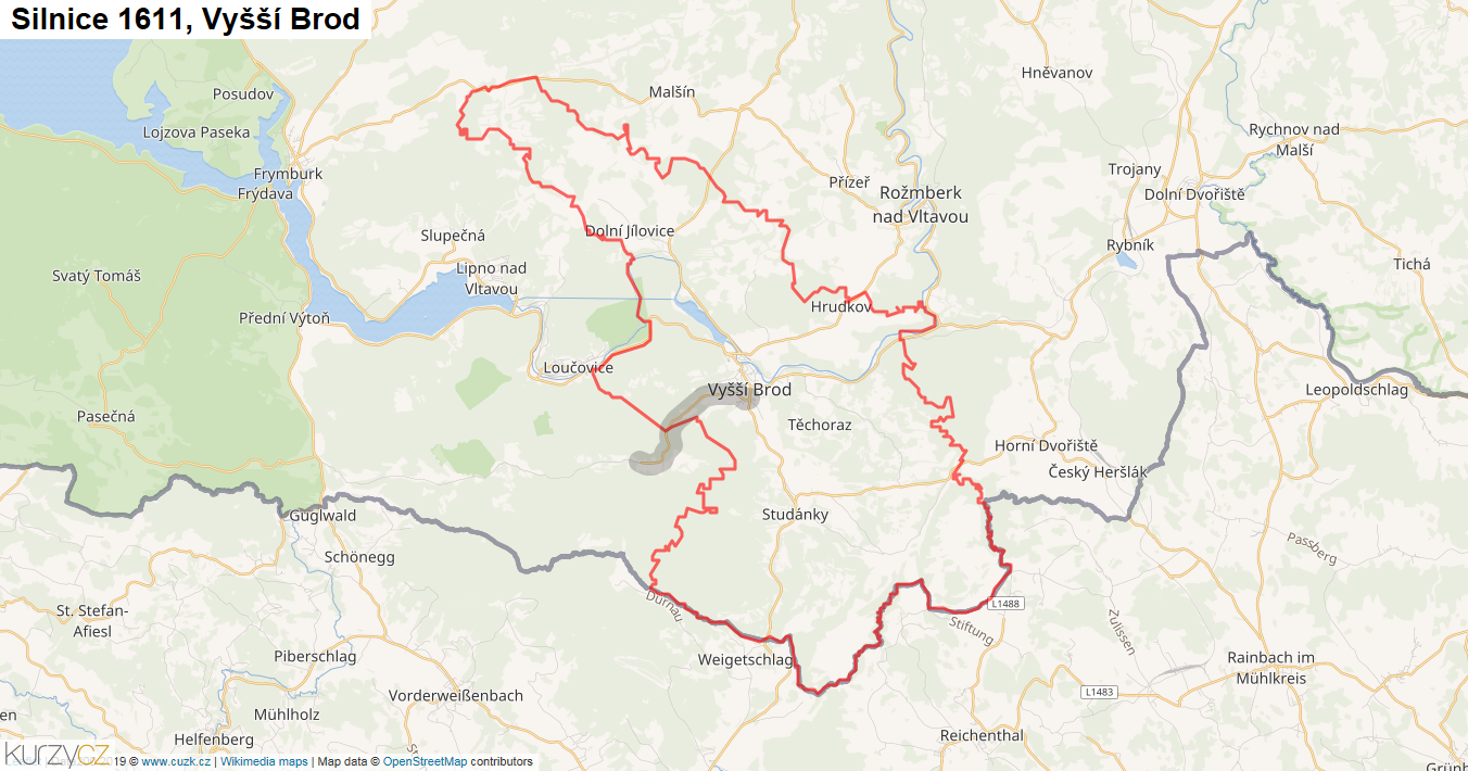 Vyšší Brod, Silnice 1611 - Mapa