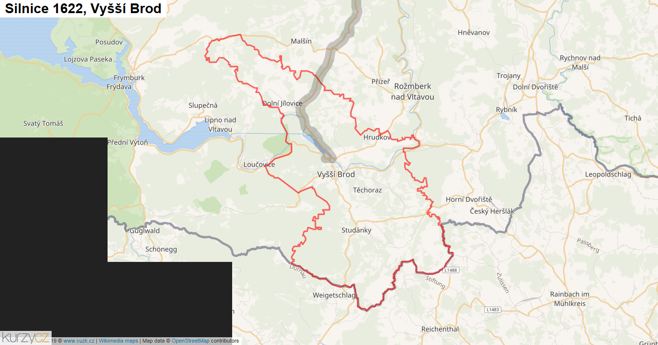 Vyšší Brod, Silnice 1622 - Mapa