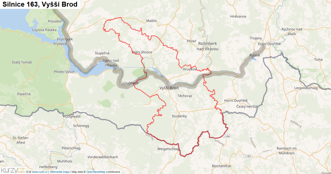 Vyšší Brod, Silnice 163 - Mapa