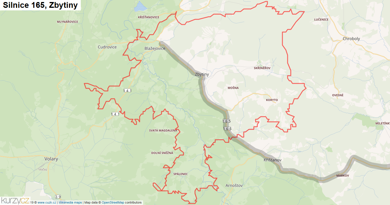 Zbytiny, Silnice 165 - Mapa