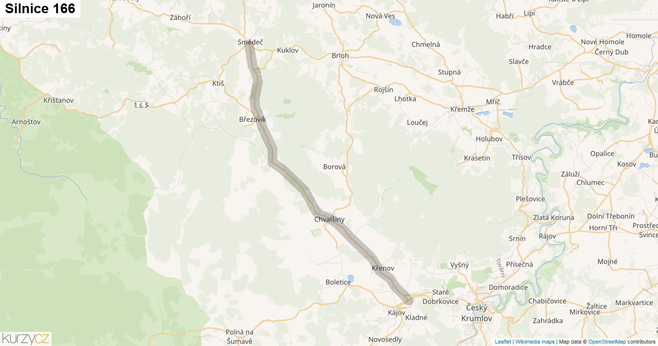 Silnice 166 - mapa Silnice 166