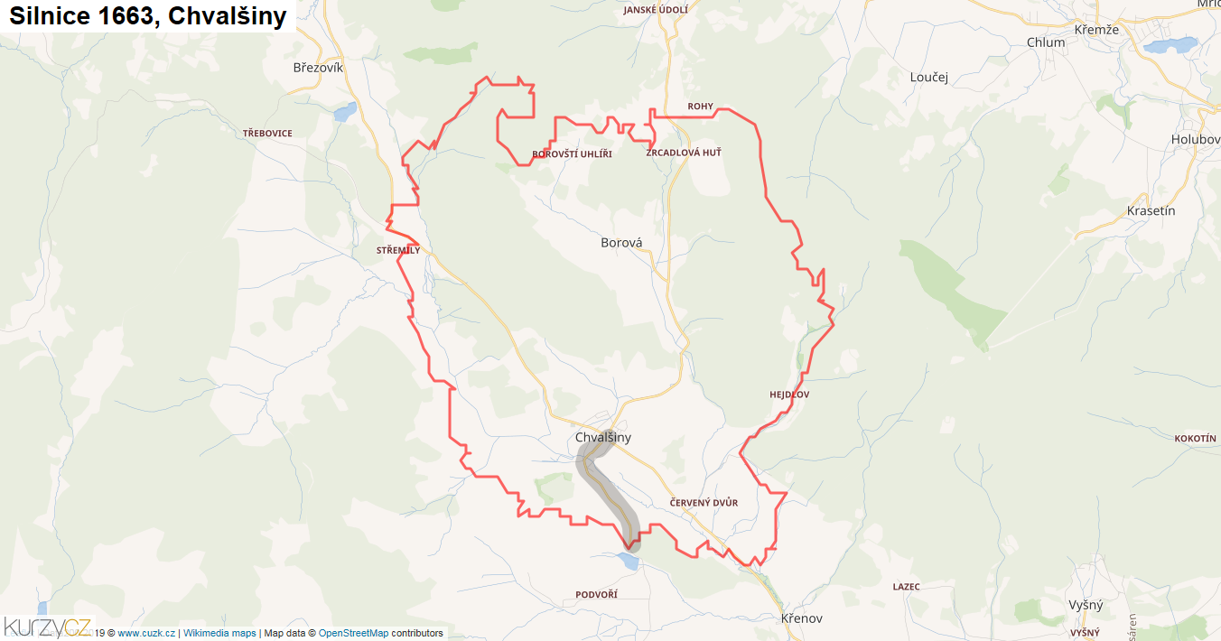 Chvalšiny, Silnice 1663 - Mapa