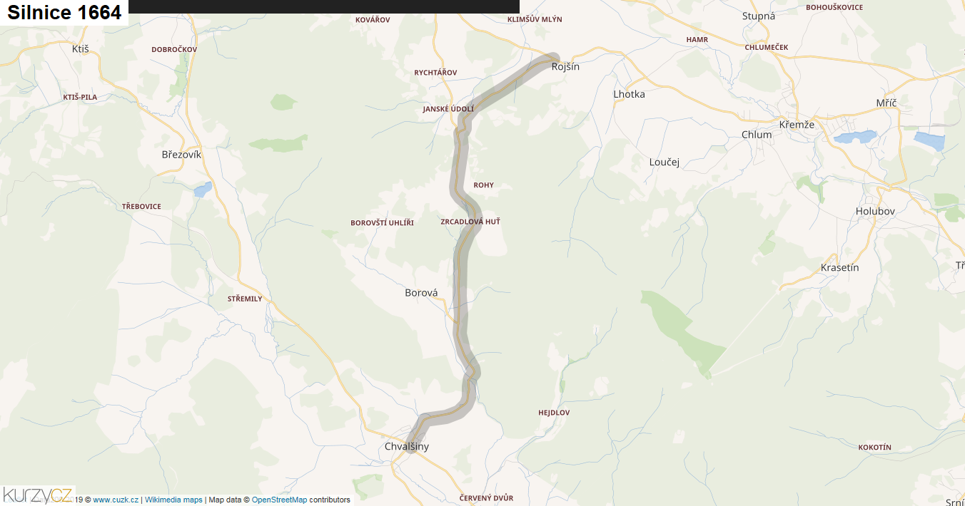 Silnice 1664 - mapa Silnice 1664