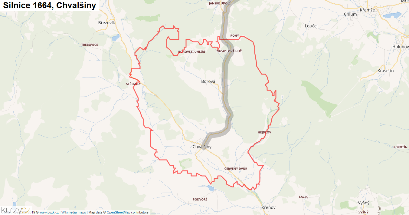Chvalšiny, Silnice 1664 - Mapa