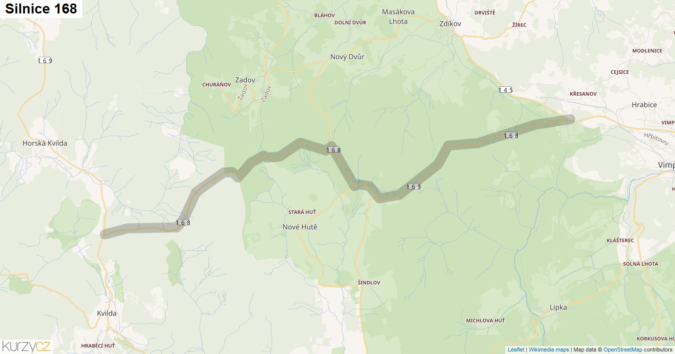Silnice 168 - mapa Silnice 168
