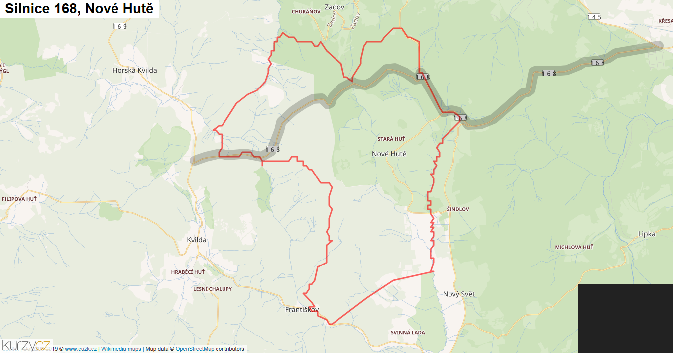 Nové Hutě, Silnice 168 - Mapa