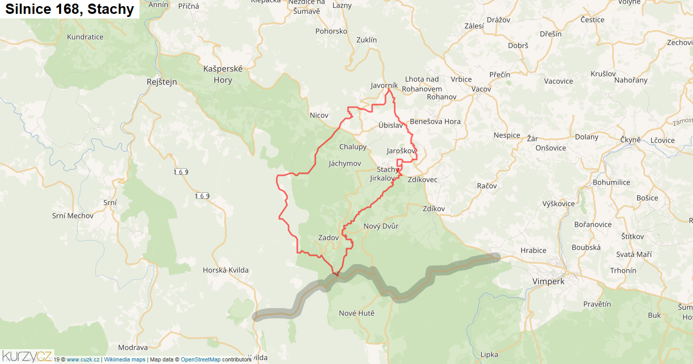 Stachy, Silnice 168 - Mapa