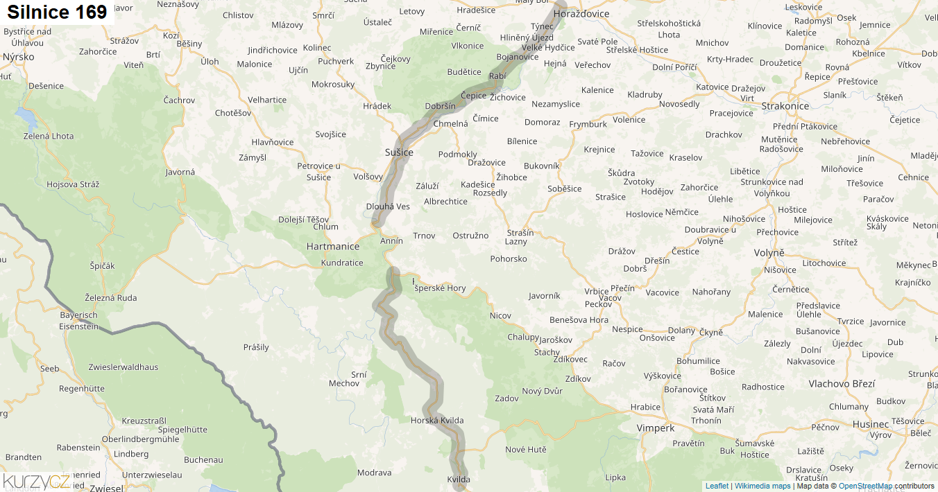 Silnice 169 - mapa Silnice 169