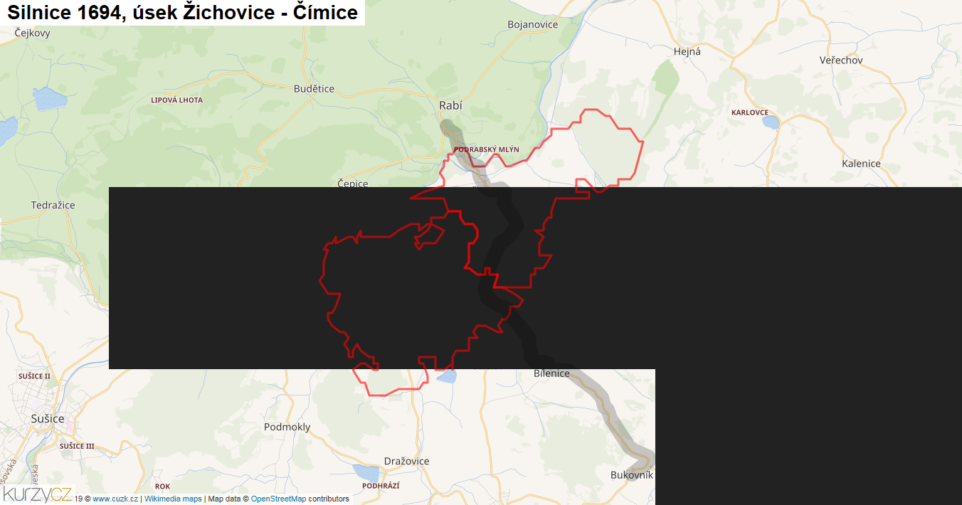 Úsek Žichovice - Čímice, Silnice 1694 - Mapa