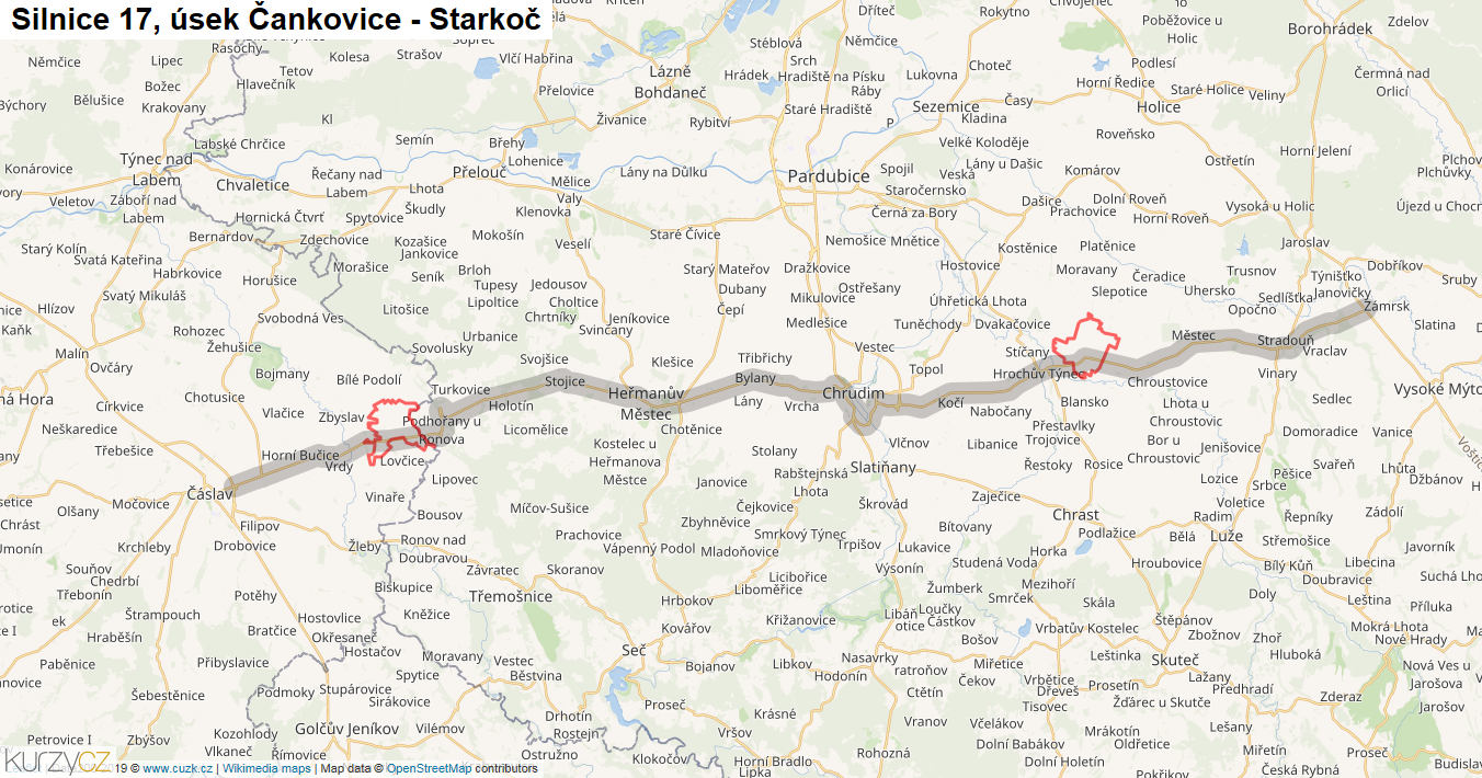 Úsek Čankovice - Starkoč, Silnice 17 - Mapa