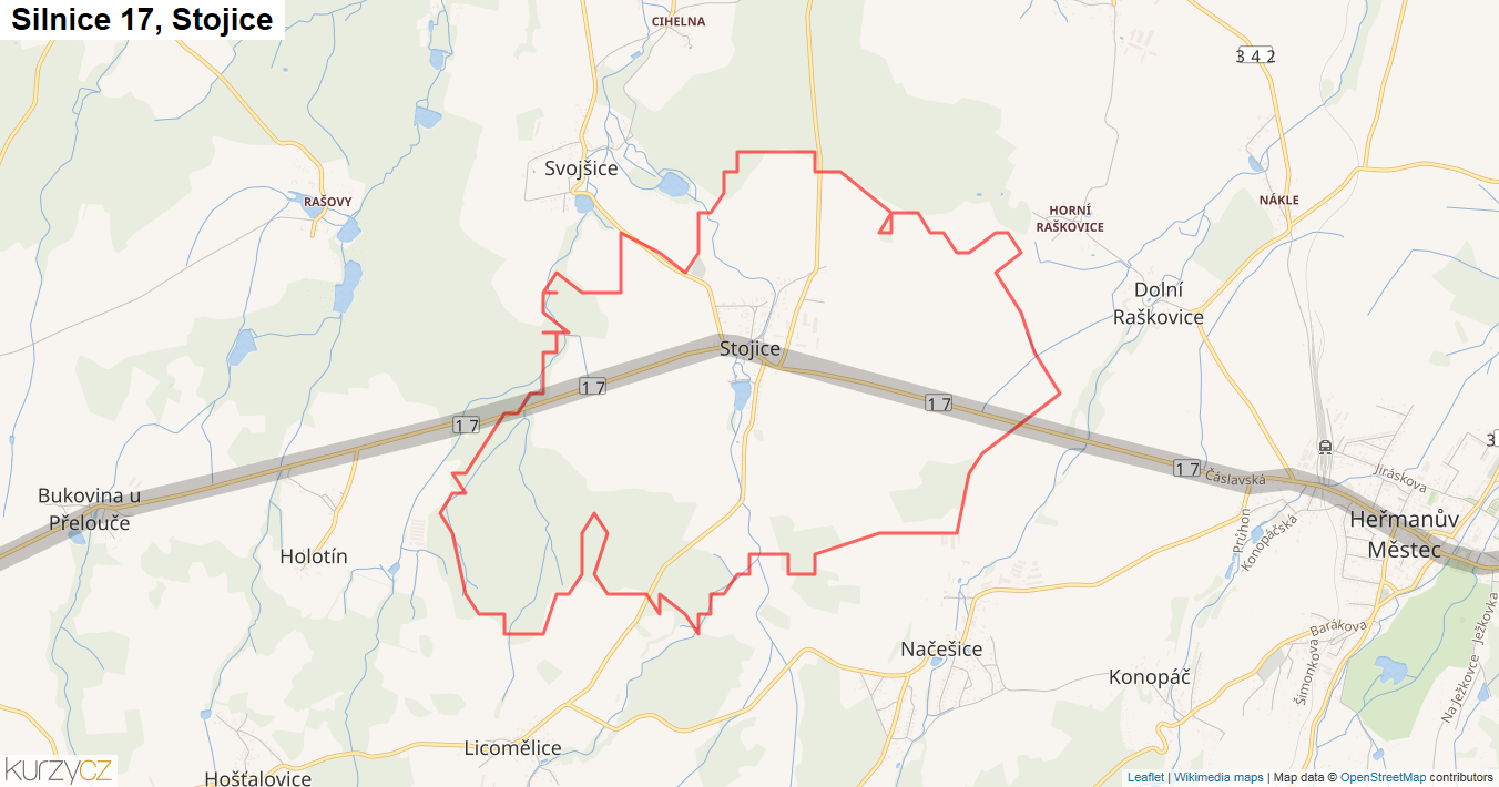 Stojice, Silnice 17 - Mapa