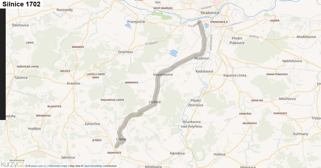 Silnice 1702 - mapa Silnice 1702