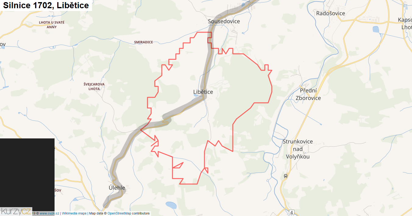 Libětice, Silnice 1702 - Mapa