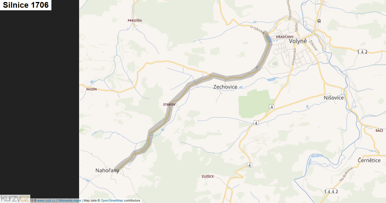 Silnice 1706 - mapa Silnice 1706