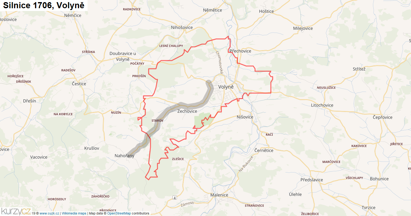 Volyně, Silnice 1706 - Mapa