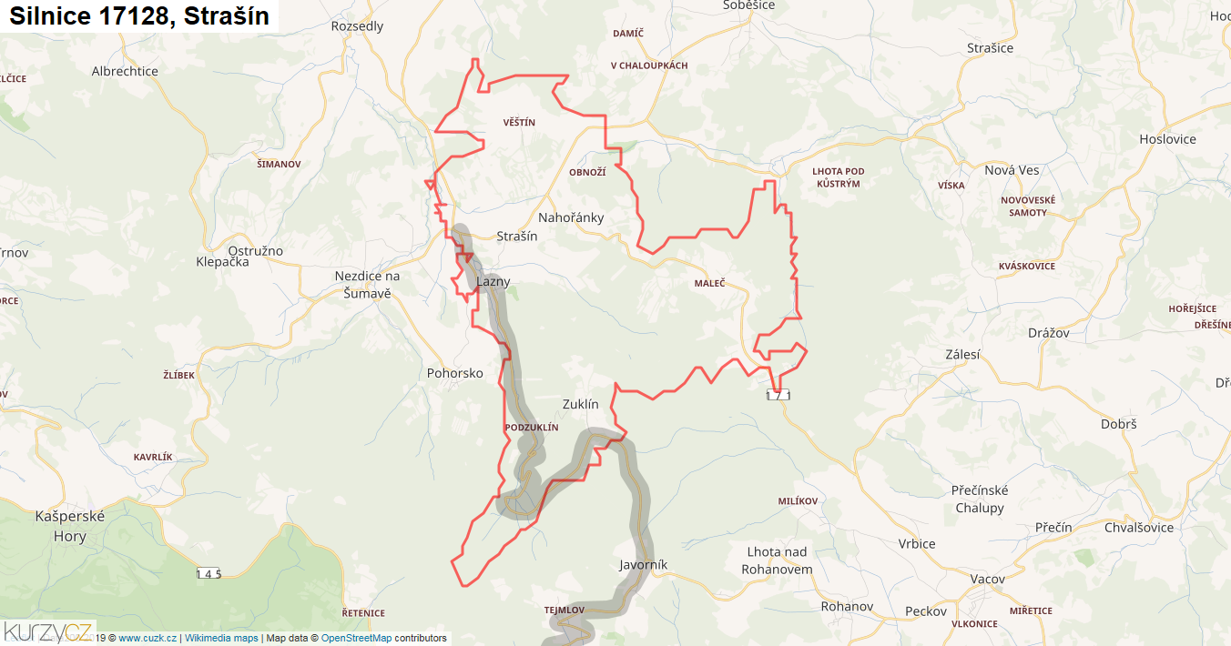 Strašín, Silnice 17128 - Mapa