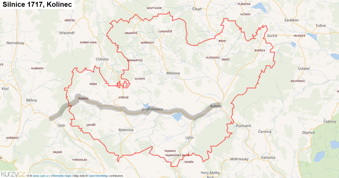 Kolinec, Silnice 1717 - Mapa