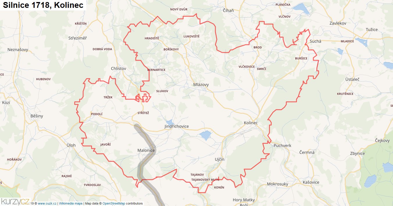 Kolinec, Silnice 1718 - Mapa