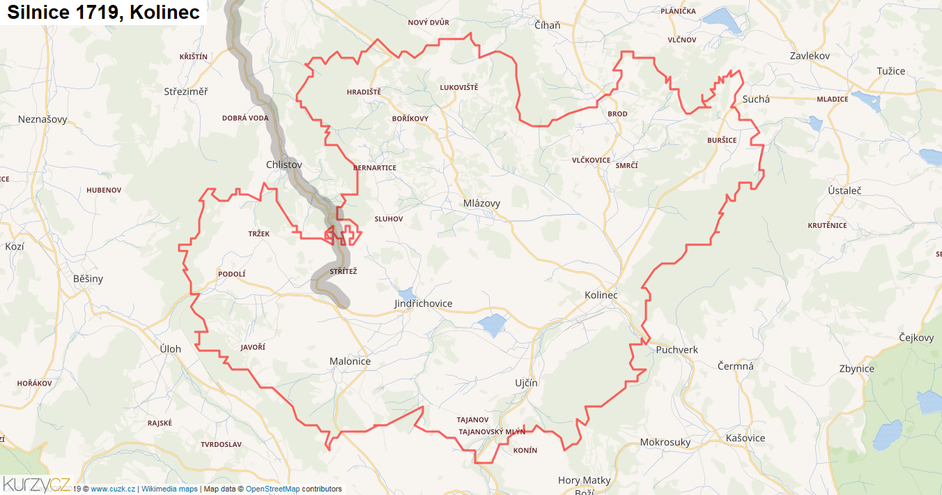 Kolinec, Silnice 1719 - Mapa