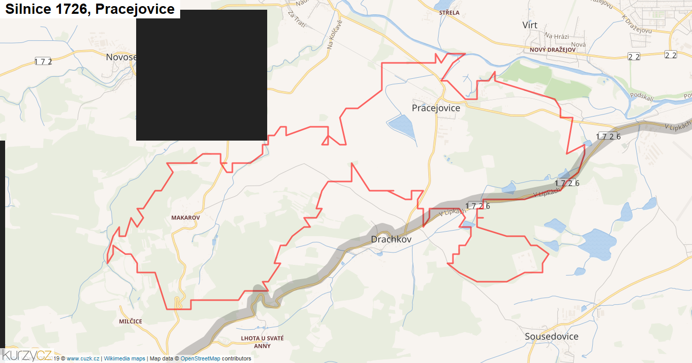 Pracejovice, Silnice 1726 - Mapa
