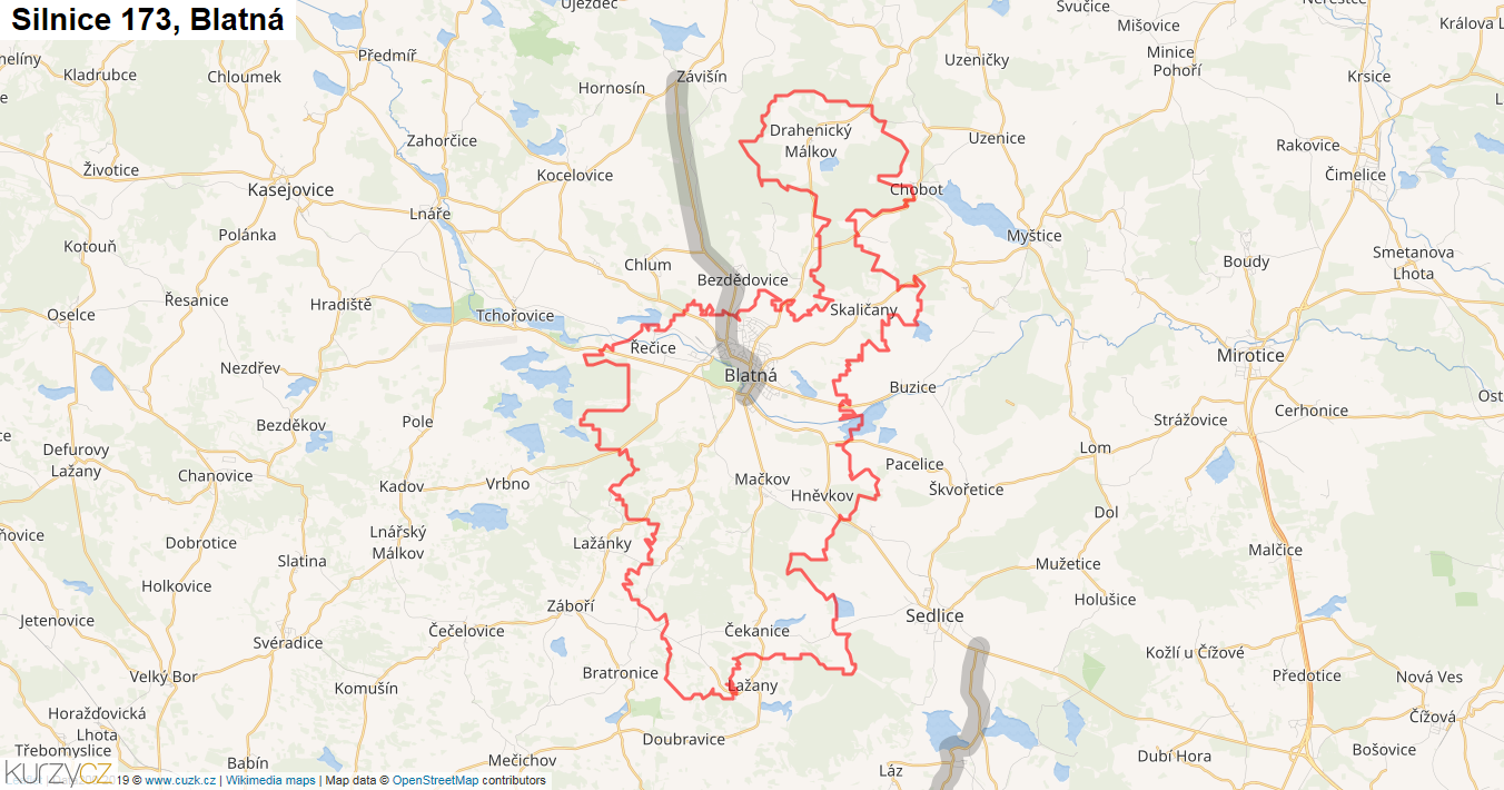 Blatná, Silnice 173 - Mapa