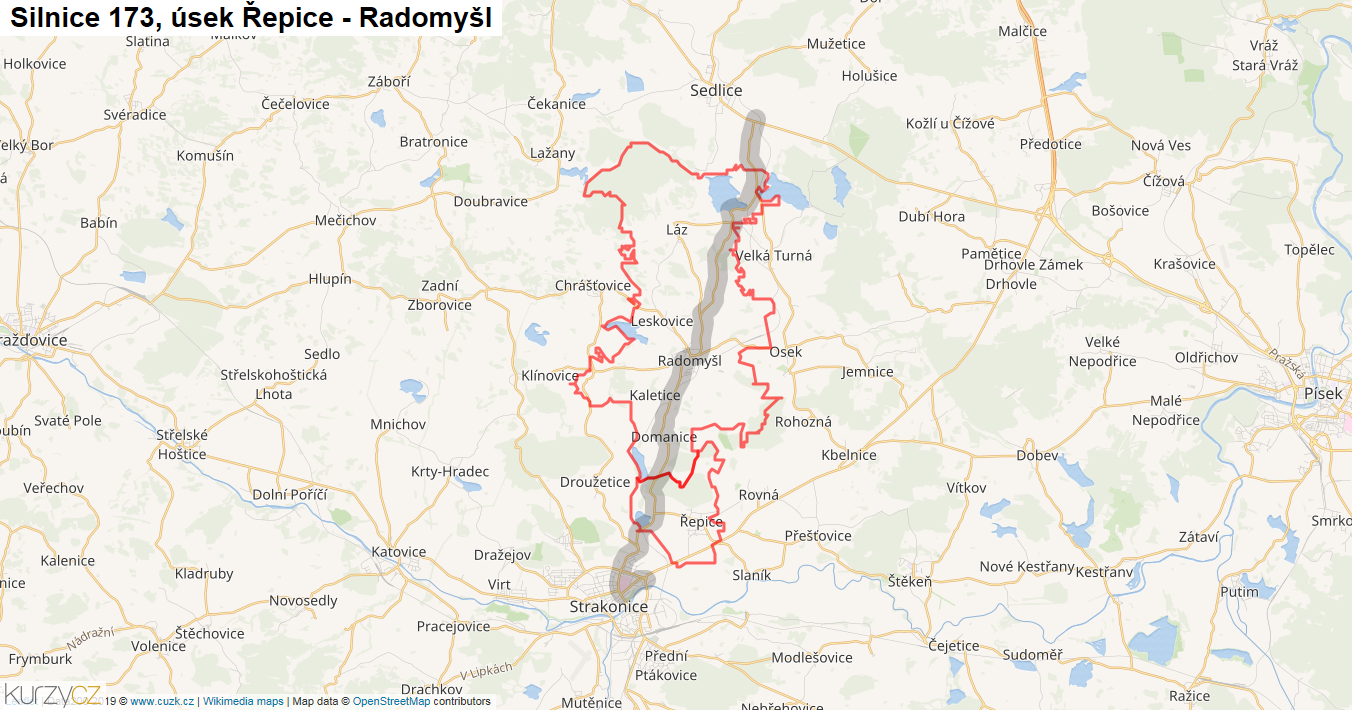 Úsek Řepice - Radomyšl, Silnice 173 - Mapa