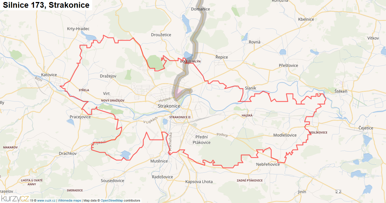 Strakonice, Silnice 173 - Mapa